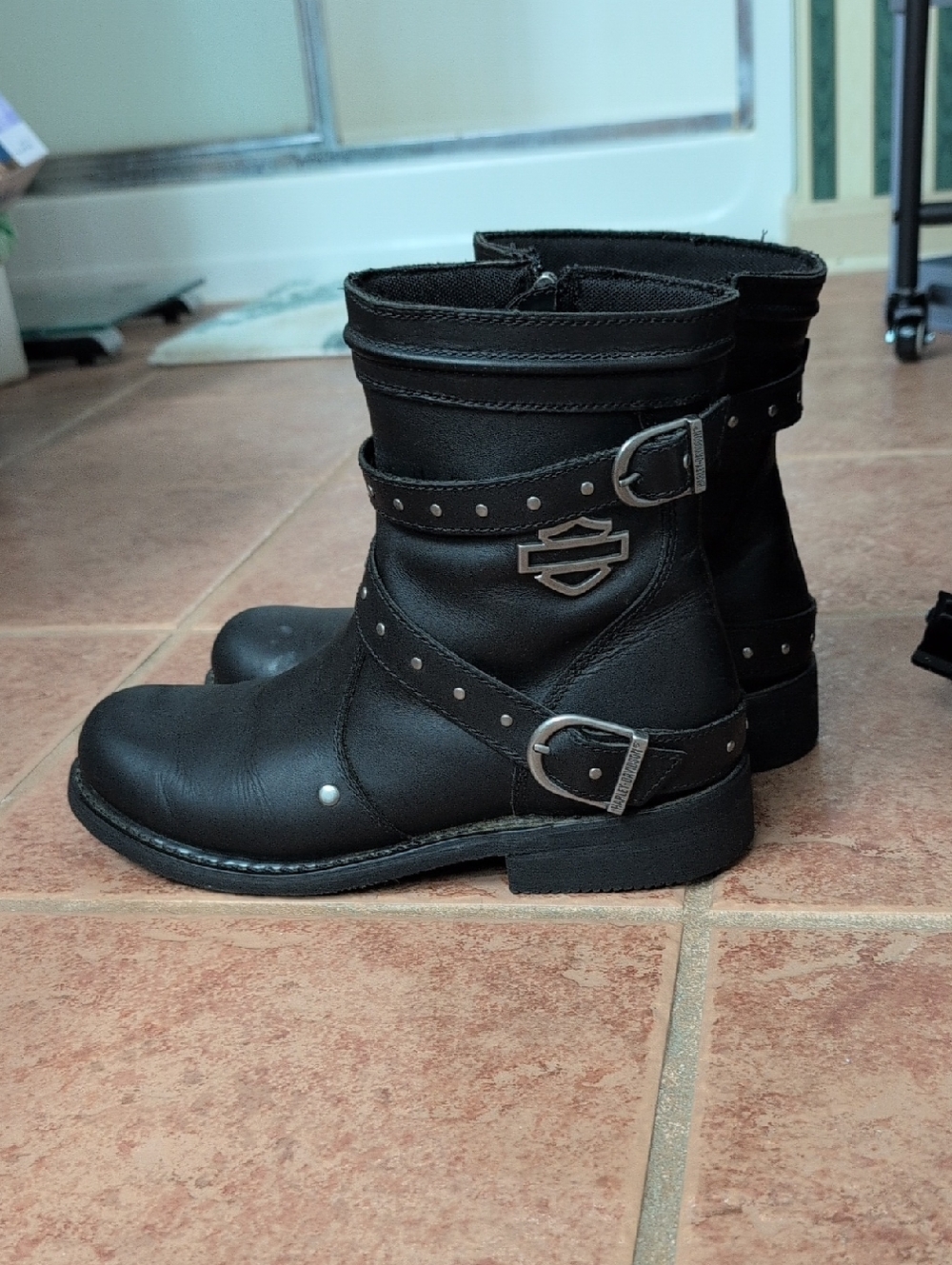Harley-Davidson Black Leather Strap Combat Boots for Women